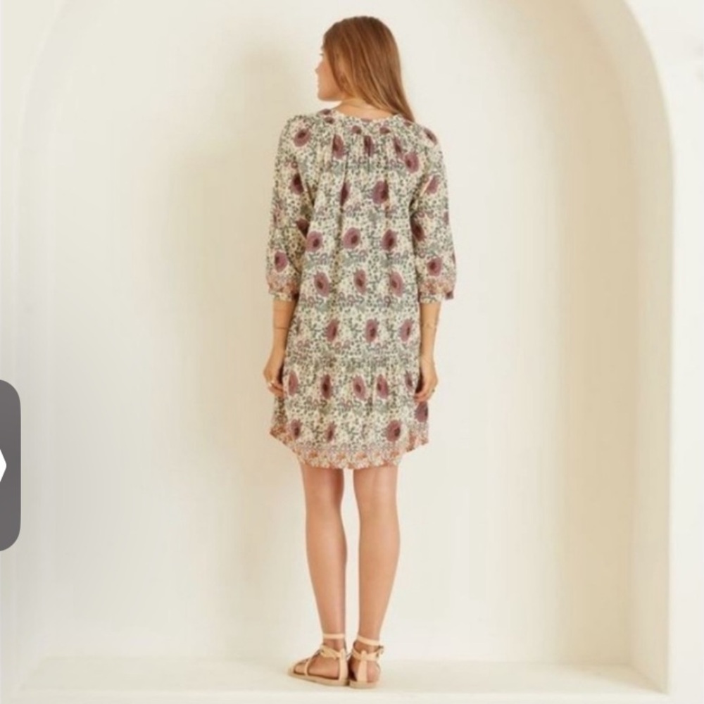 Natalie Martin Cream Floral Mini Dress with Mauve Accents - Picture 2 of 6